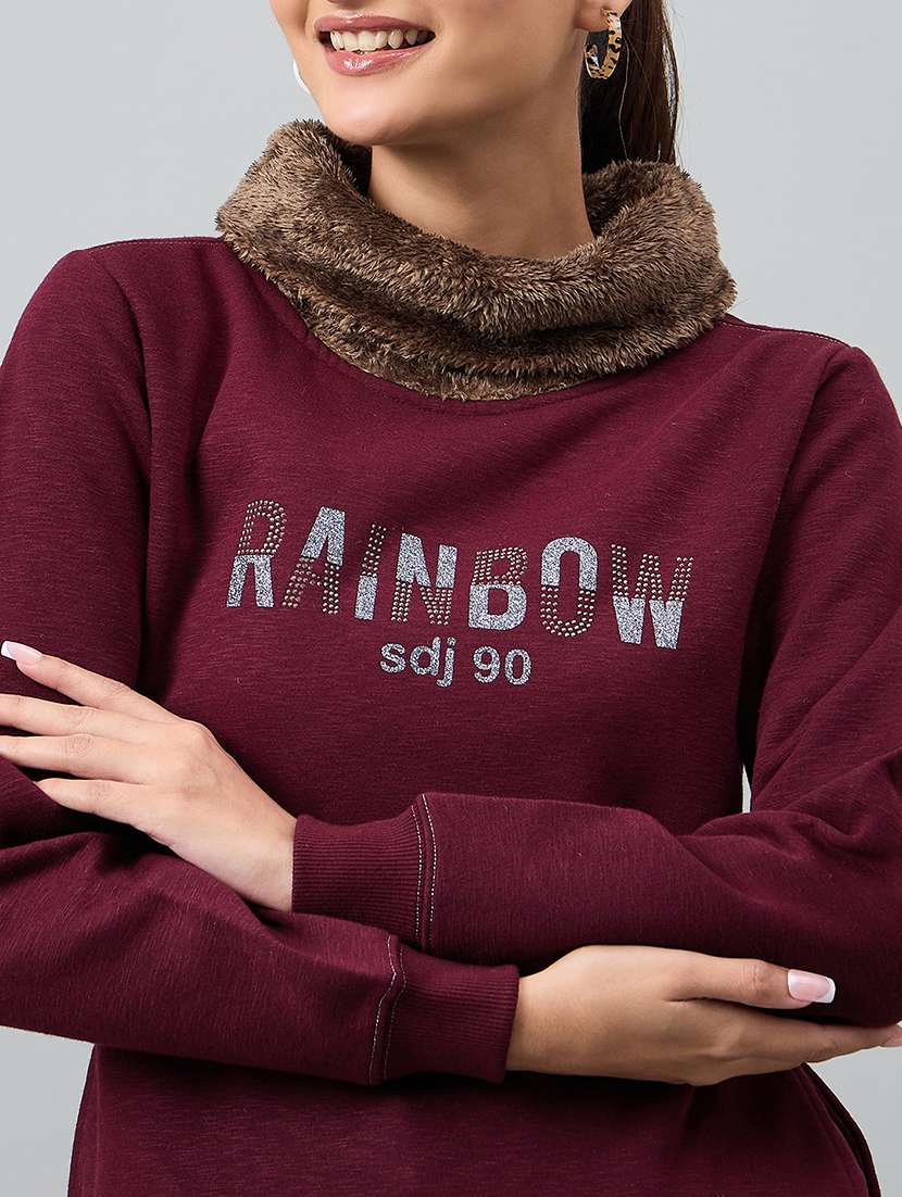 women red cotton blend plain sweatshirt - 22448237 -  Standard Image - 1