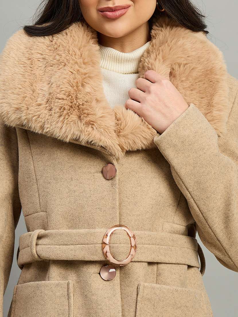 women brown polyester regular coat - 22448242 -  Standard Image - 1