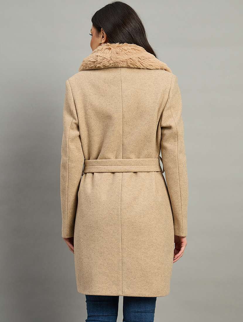 women brown polyester regular coat - 22448242 -  Standard Image - 4