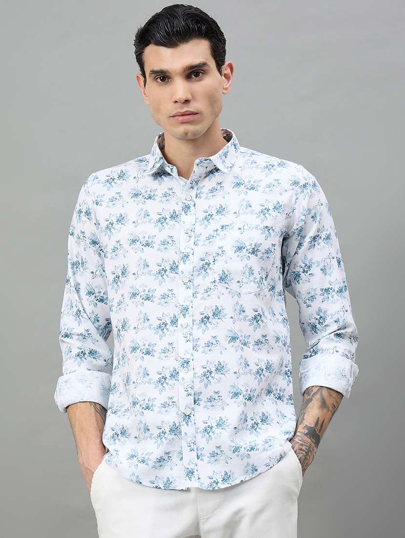 men printed long sleeve slim fit casual shirt