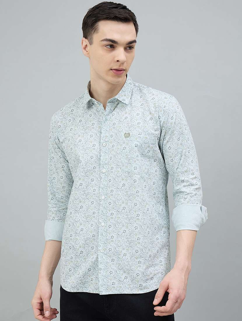 men printed long sleeve slim fit casual shirt