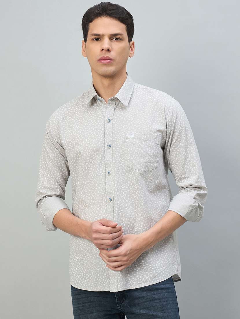 men printed long sleeve slim fit casual shirt