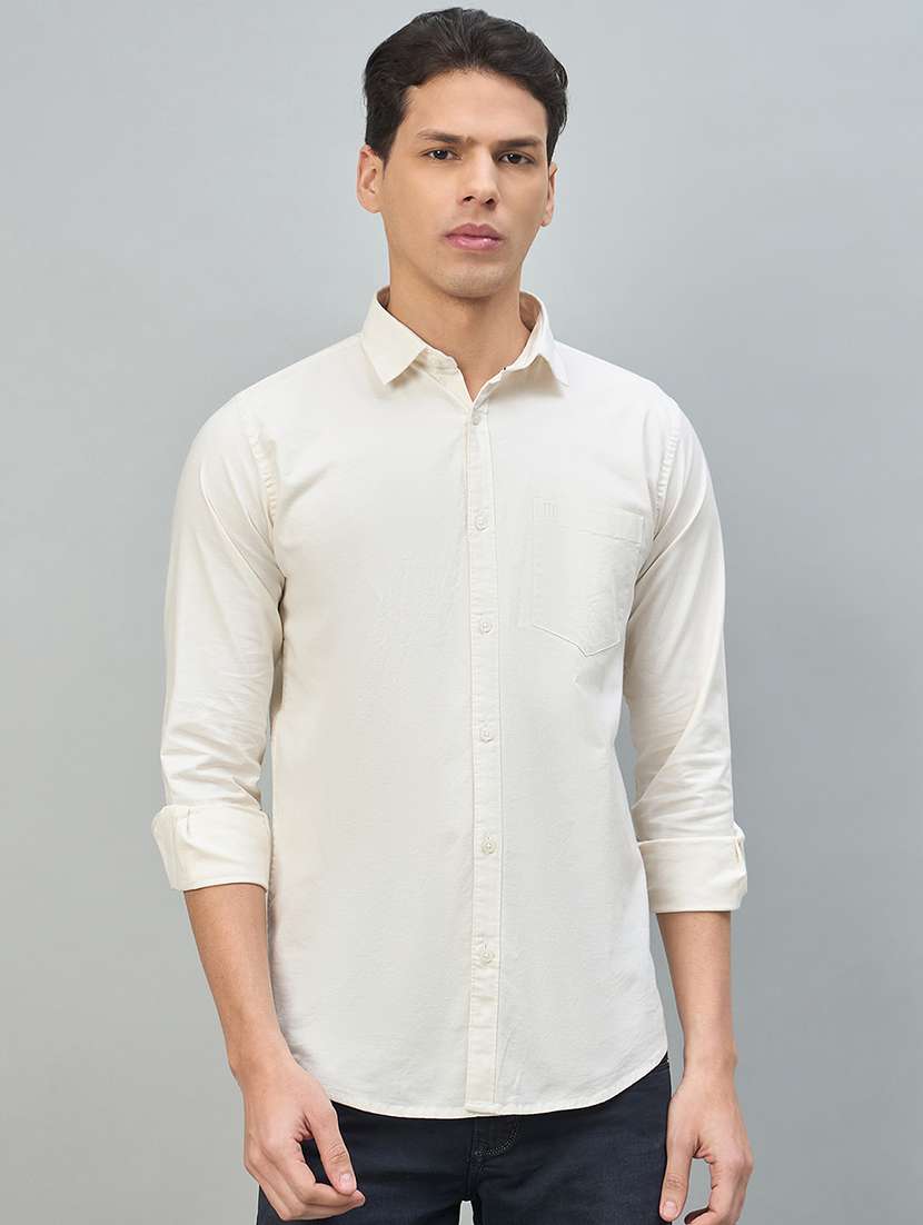 men solid long sleeve slim fit casual shirt