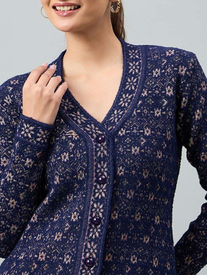 women blue acrylic plain cardigan - 22448319 -  Standard Image - 1