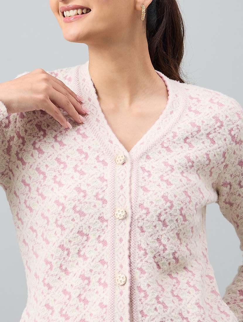 women pink acrylic plain cardigan - 22448322 -  Standard Image - 1