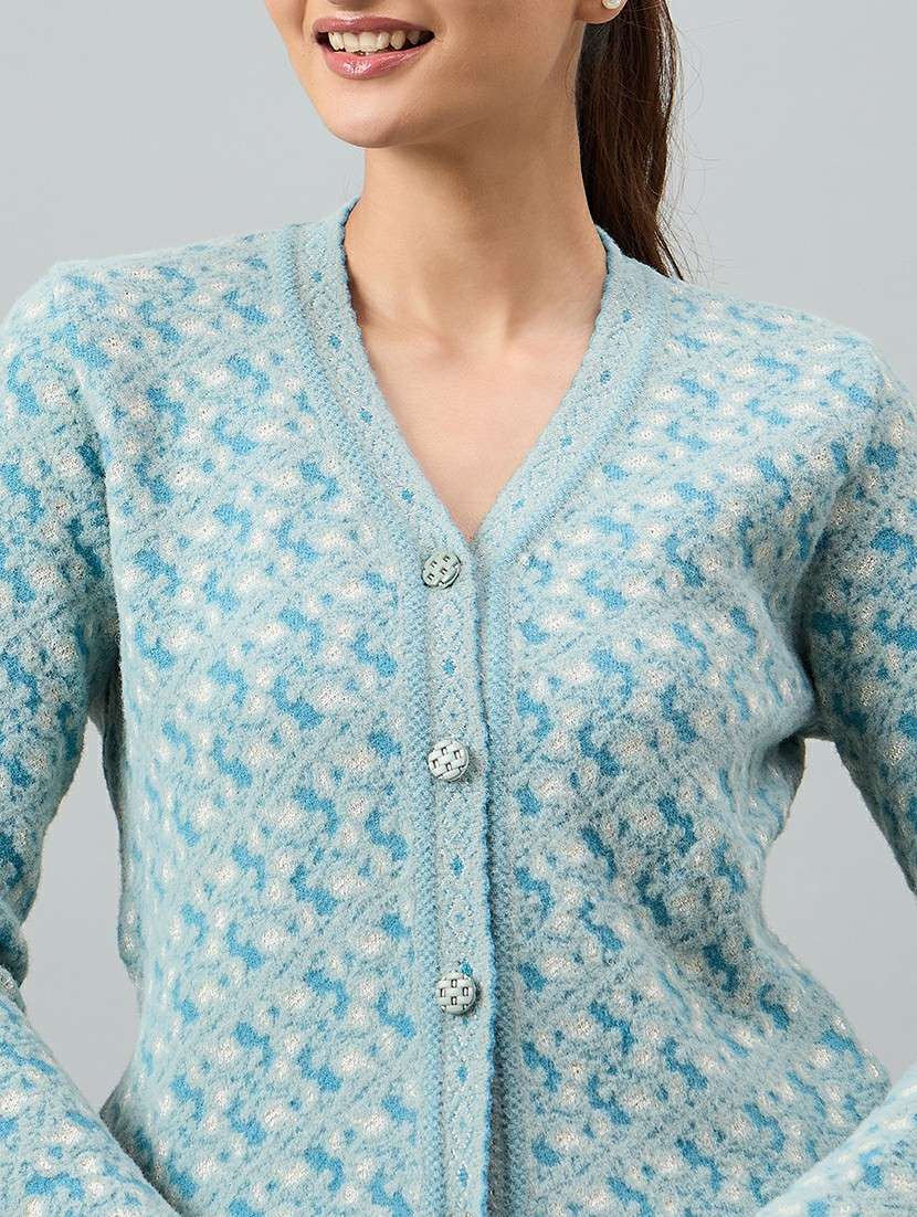 women blue acrylic plain cardigan - 22448323 -  Standard Image - 1