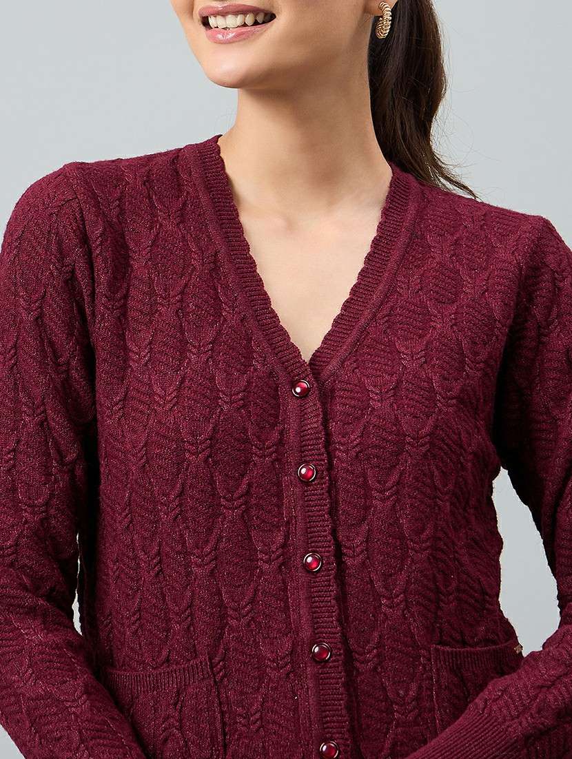 women maroon acrylic plain sweatshirt - 22448330 -  Standard Image - 1