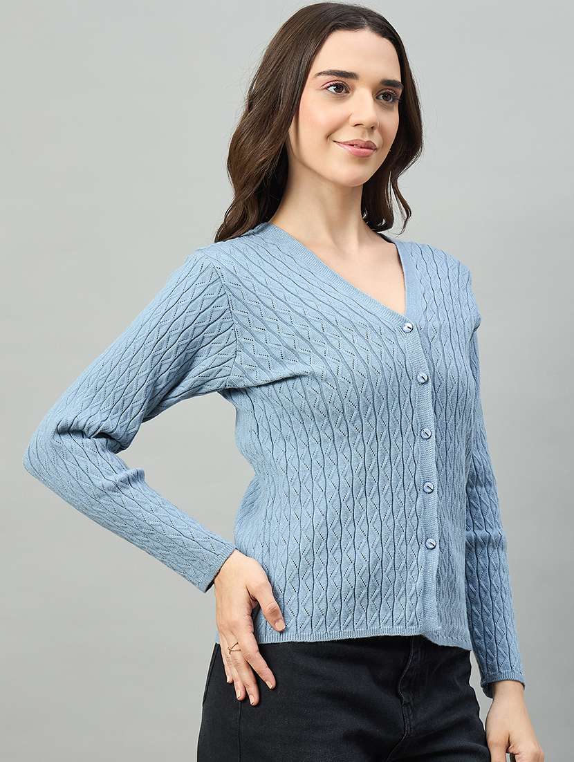 women blue acrylic plain sweatshirt - 22448336 -  Standard Image - 1