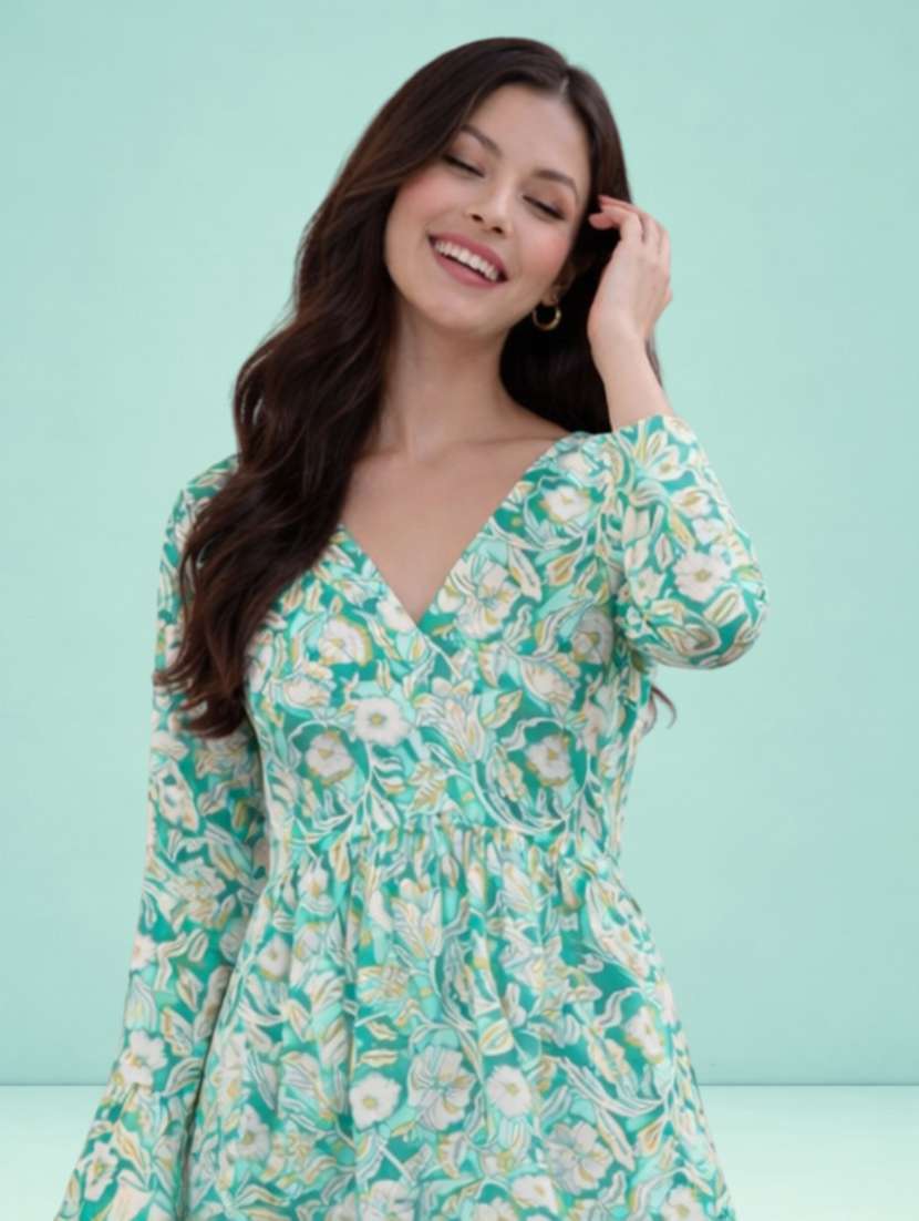 women floral green cotton a line top - 22448338 -  Standard Image - 1