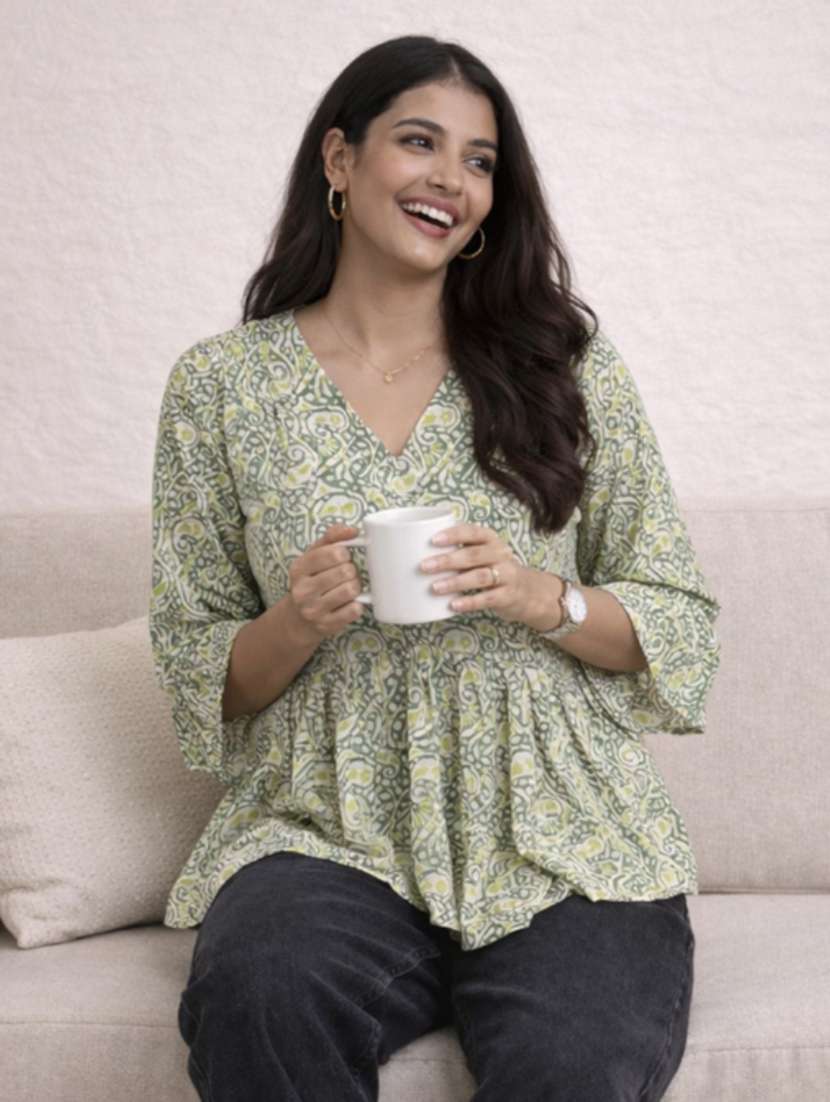 women floral pink cotton a line top - 22448339 -  Standard Image - 1