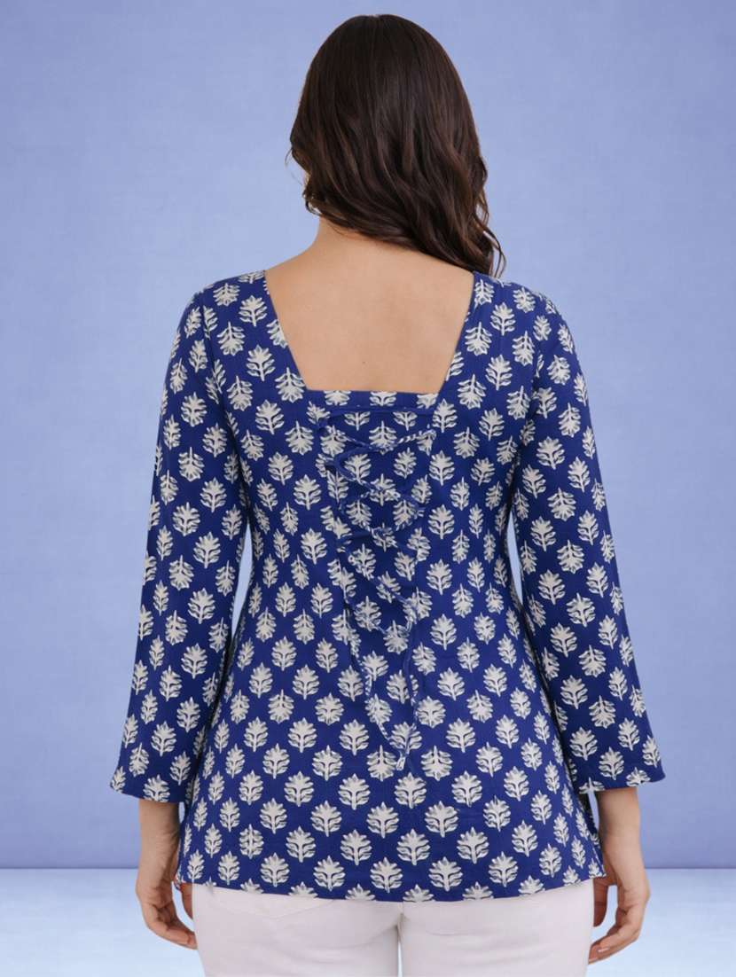 women blue cotton a-line kurta - 22448344 -  Standard Image - 4