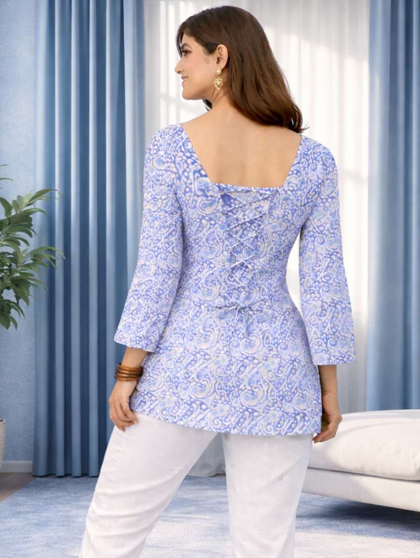 women blue cotton a-line kurta - 22448346 -  Standard Image - 4