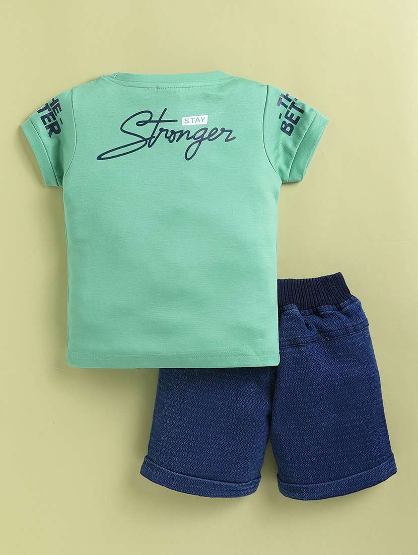 boys green cotton blend shorts set co-ords set - 22448449 -  Standard Image - 1
