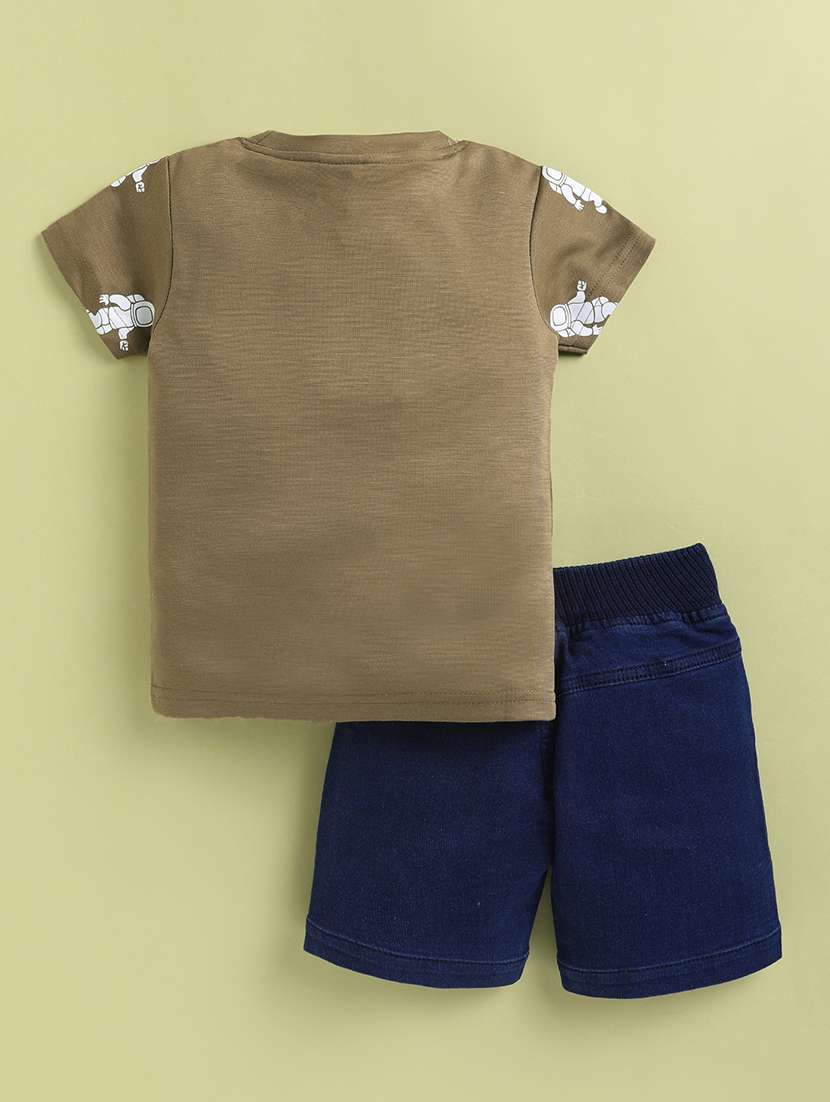 boys beige cotton blend shorts set co-ords set - 22448455 -  Standard Image - 1
