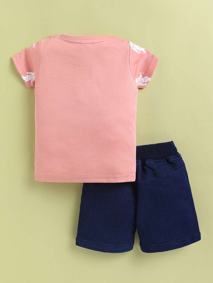 boys peach cotton blend shorts set co-ords set - 22448456 -  Standard Image - 1