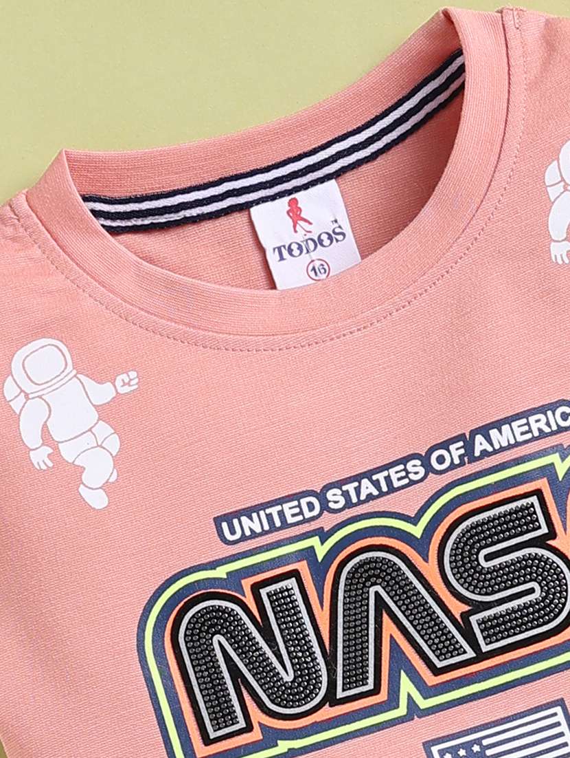 boys peach cotton blend shorts set co-ords set - 22448456 -  Standard Image - 4