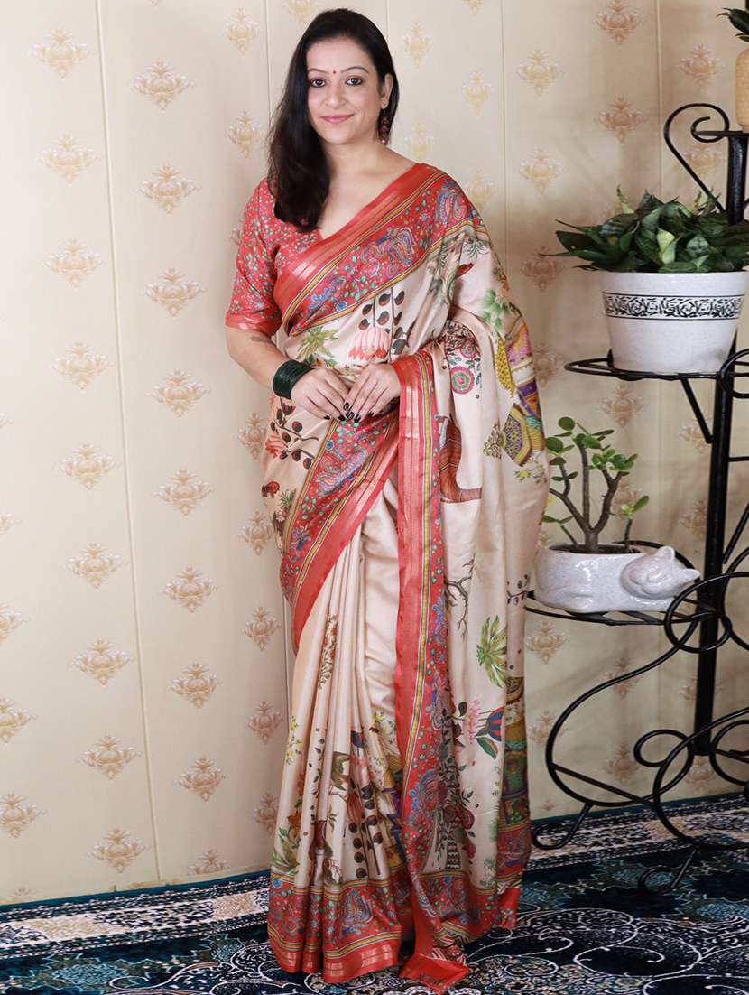 women printed casual wear saree with blouse