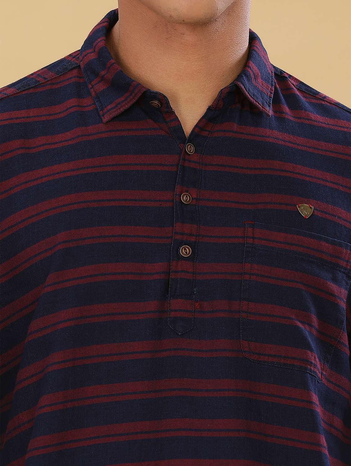 men striped long sleeve short kurta - 22448539 -  Standard Image - 1