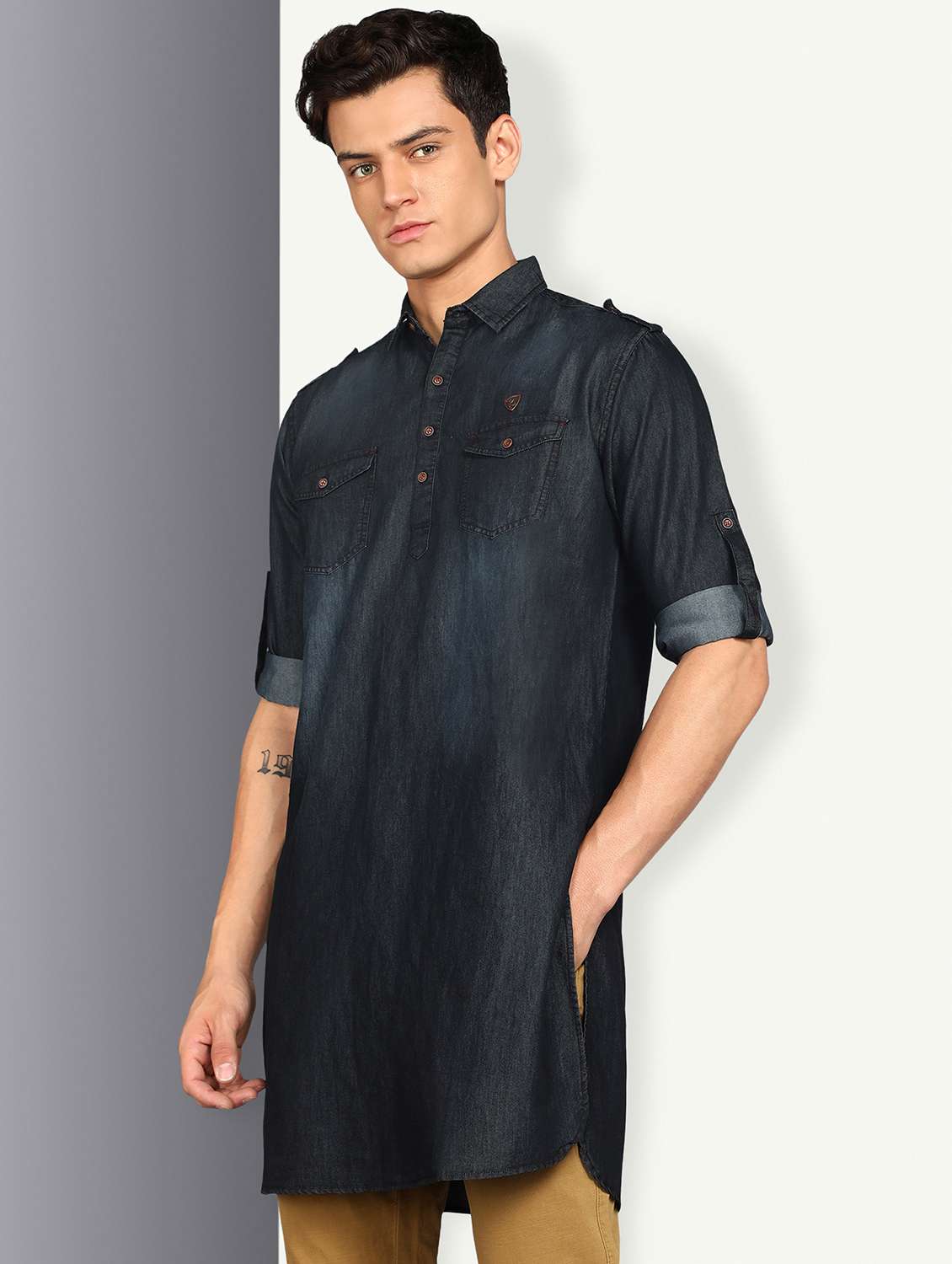 men solid long sleeve pathani kurta - 22448542 -  Standard Image - 1