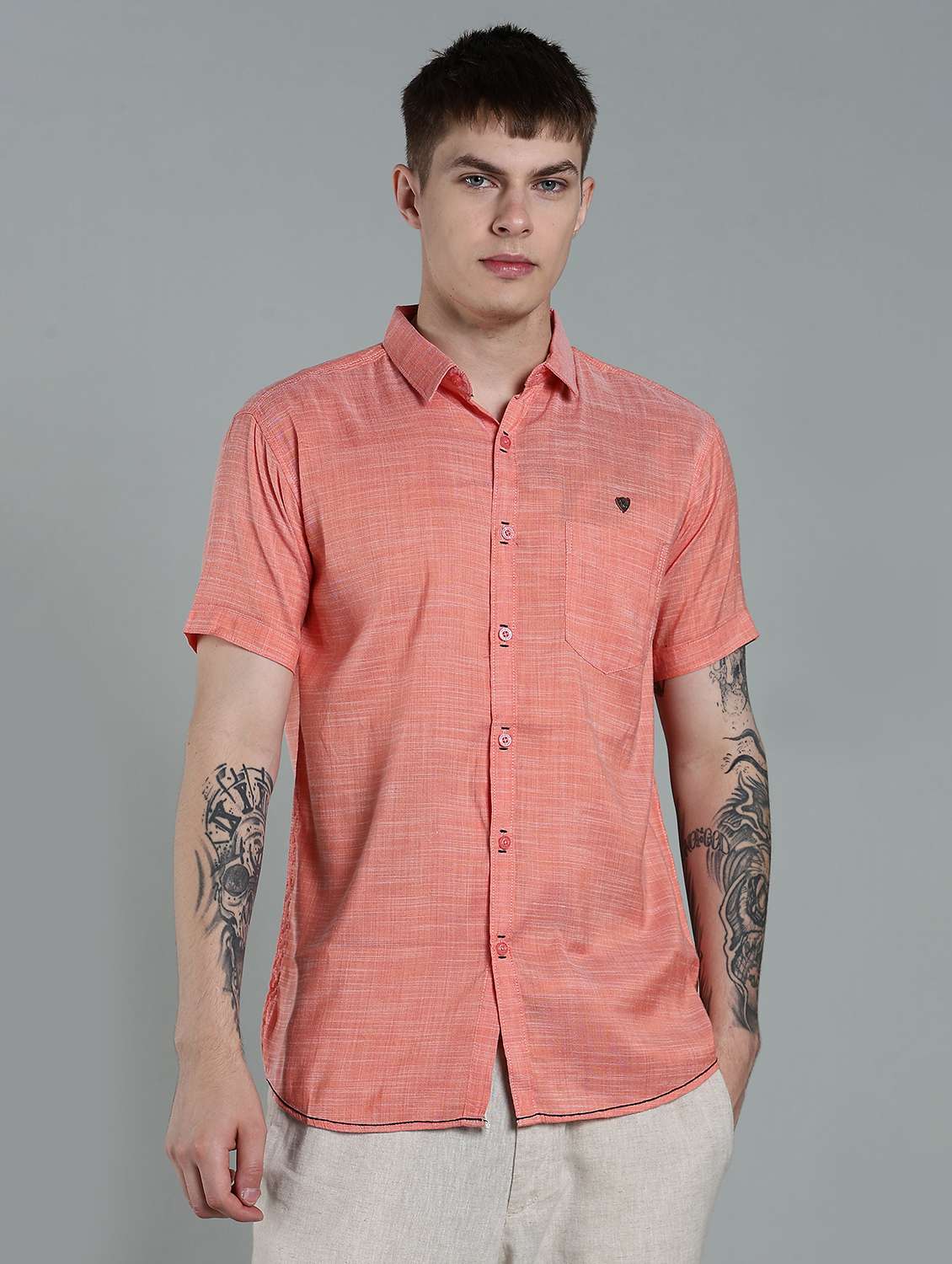 men solid short sleeve slim fit casual shirt