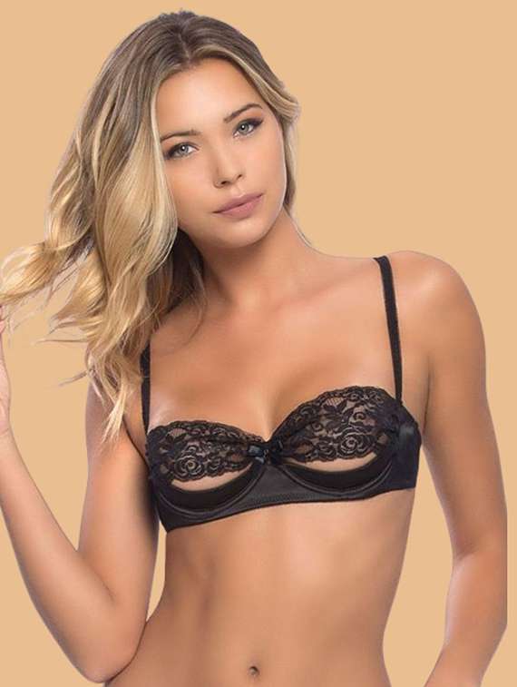 women solid black nylon bras and panty set - 22448664 -  Standard Image - 1