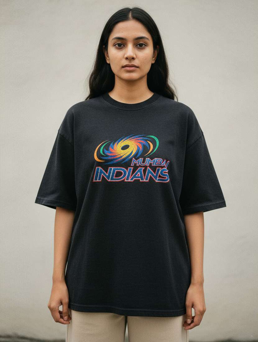women mumbai indians printed drop sleeve oversized t-shirt