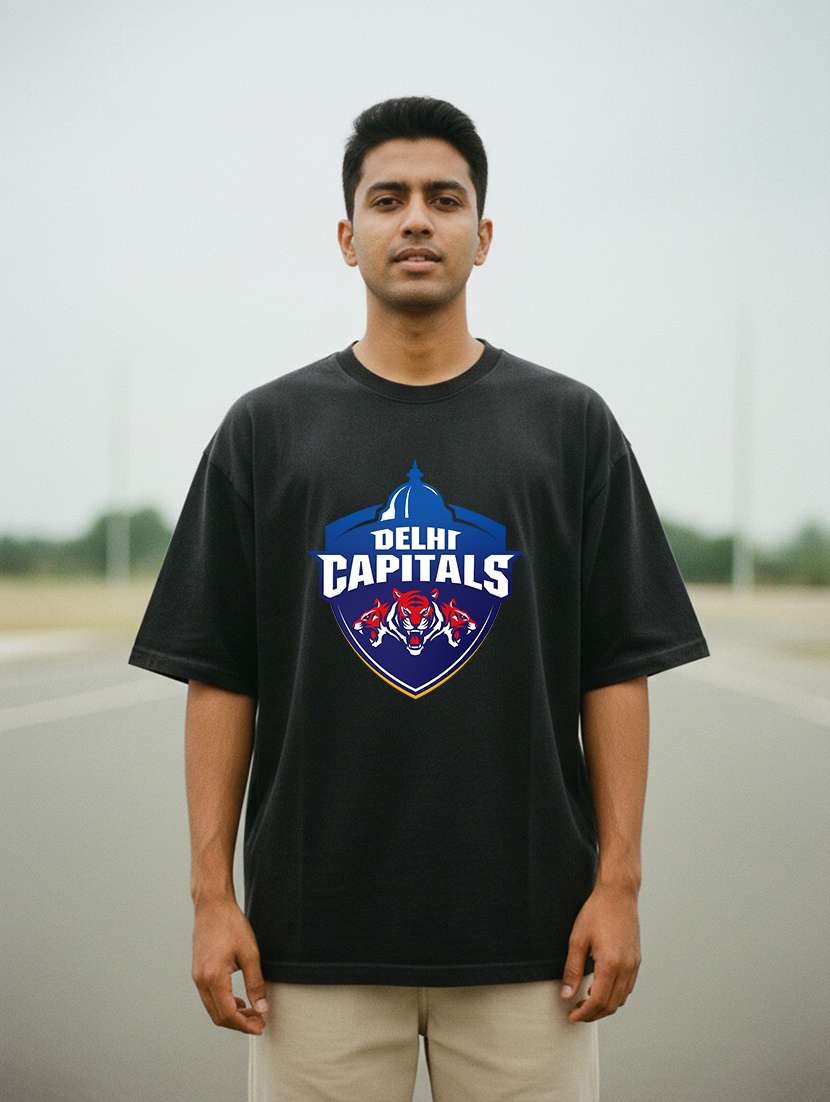 men delhi capital printed short sleeve oversized t-shirt