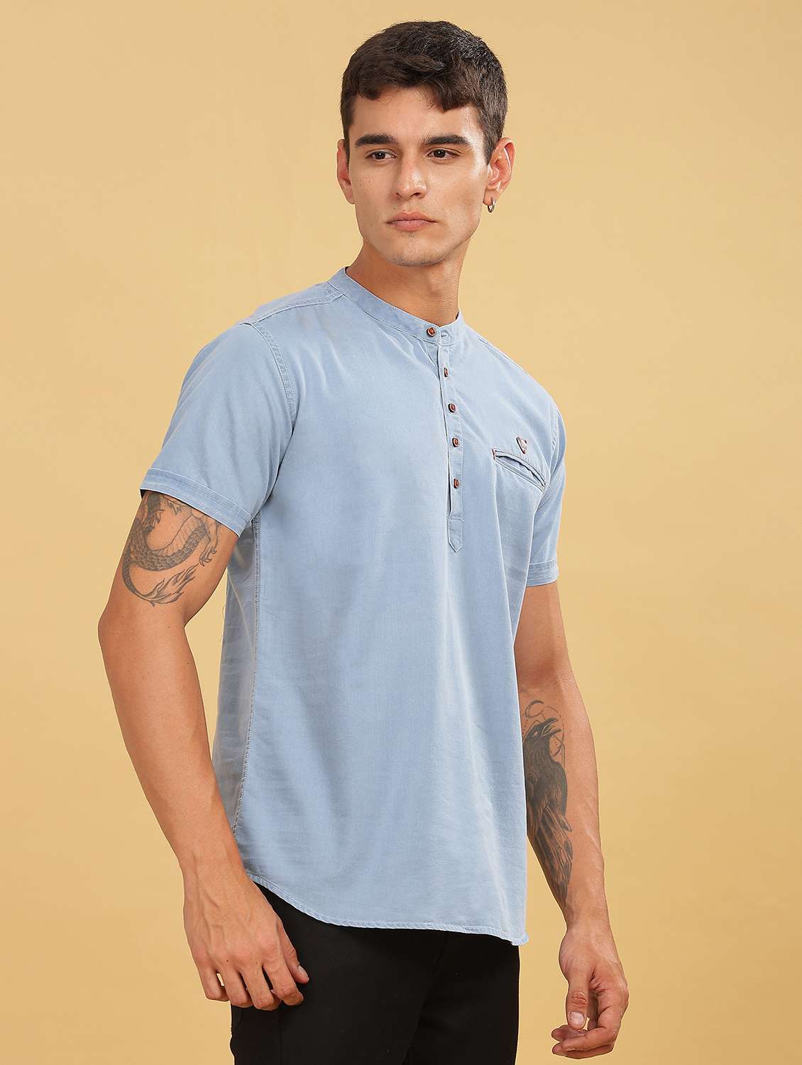 men solid mandarin neck short kurta - 22448807 -  Standard Image - 1
