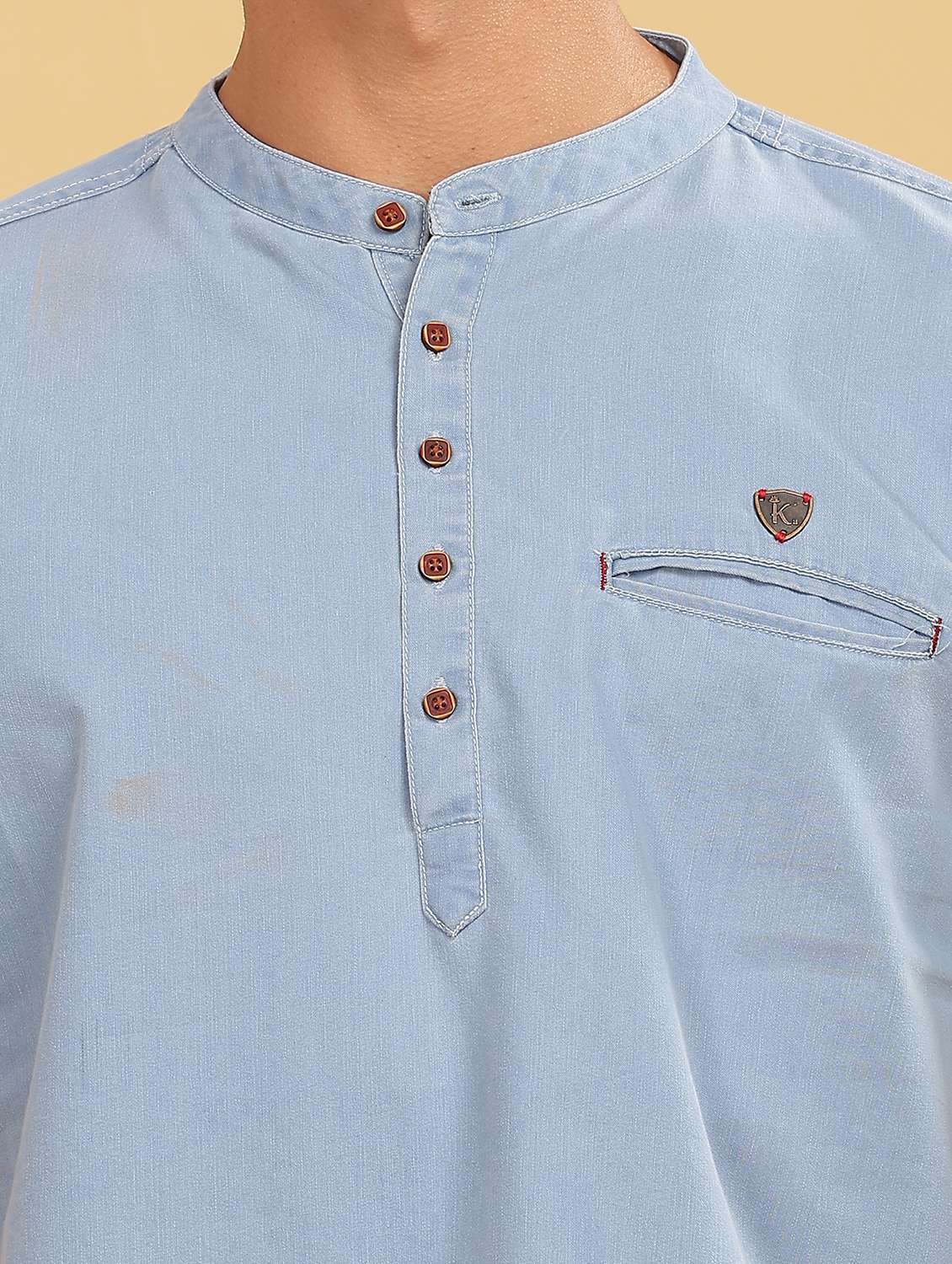 men solid mandarin neck short kurta - 22448807 -  Standard Image - 4