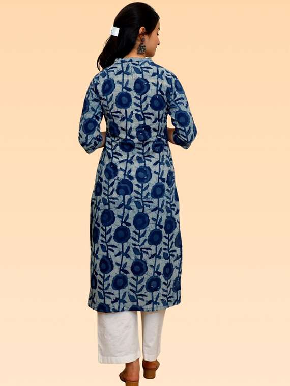 women blue rayon a-line kurta - 22449009 -  Standard Image - 4