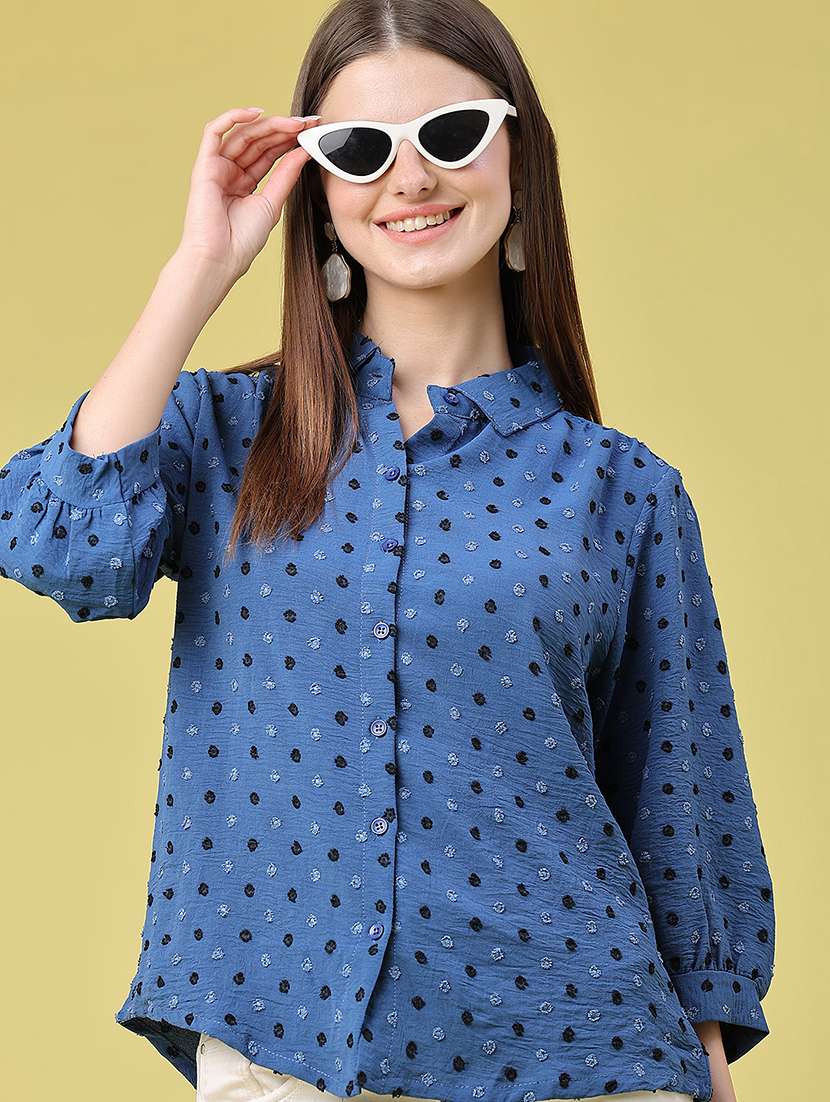 women printed collared regular shirt