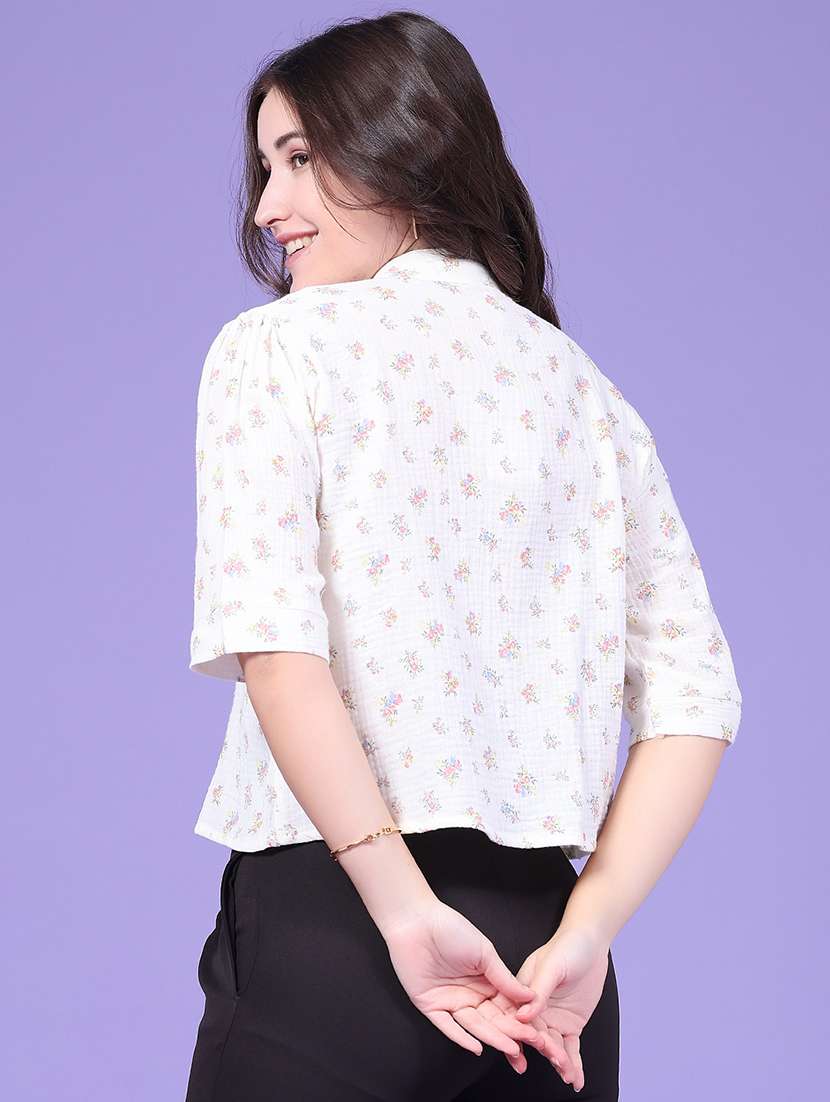 Women Printed Three Quarter Sleeves Shirt Style Top - 22449275 -  Standard Image - 4