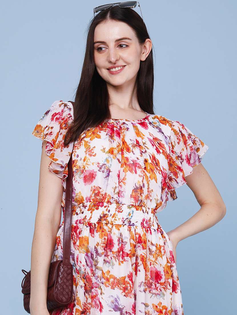 women printed short sleeves fit and flare dress - 22449385 -  Standard Image - 1
