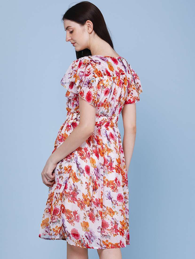 women printed short sleeves fit and flare dress - 22449385 -  Standard Image - 4