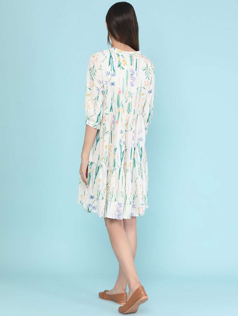 women printed three quarter sleeves tiered dress - 22449387 -  Standard Image - 4