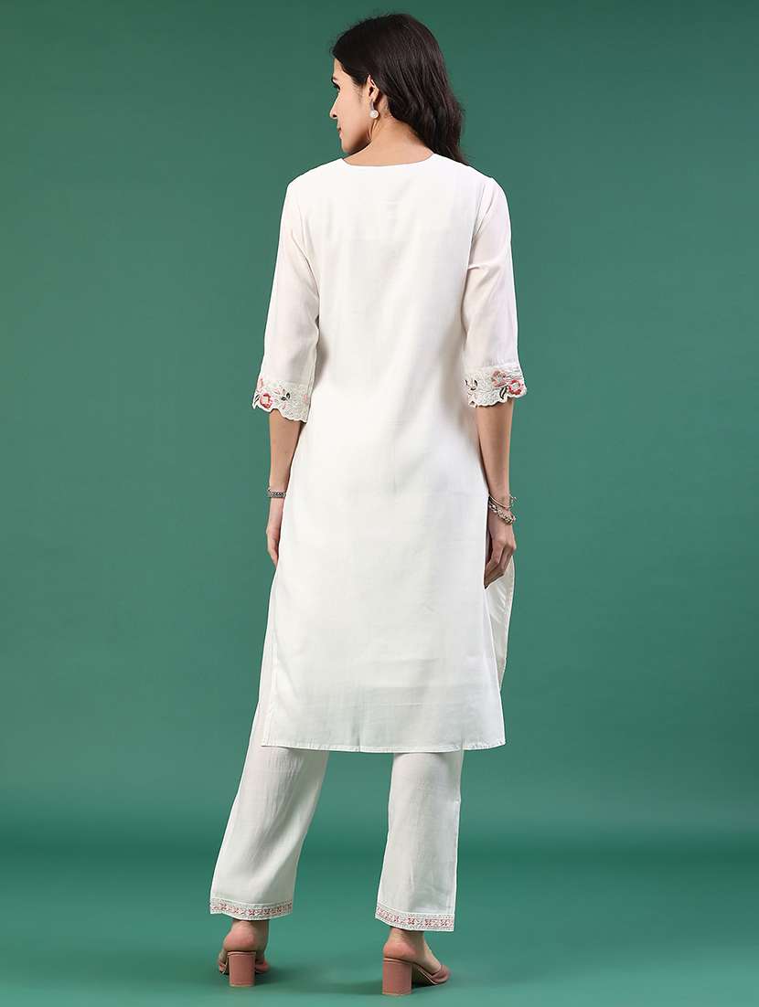 white cotton kurta pant  set - 22449454 -  Standard Image - 4