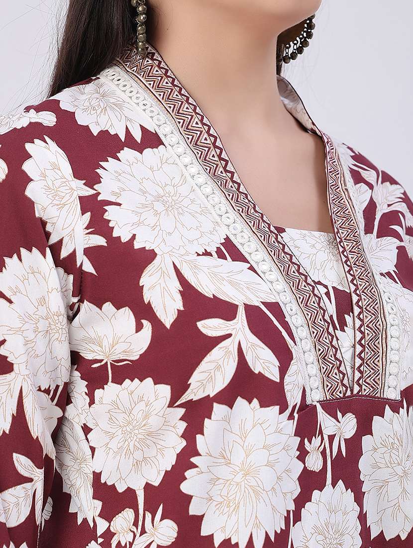 Women Printed Three Quarter Sleeves Straight Kurta - 22449465 -  Standard Image - 1
