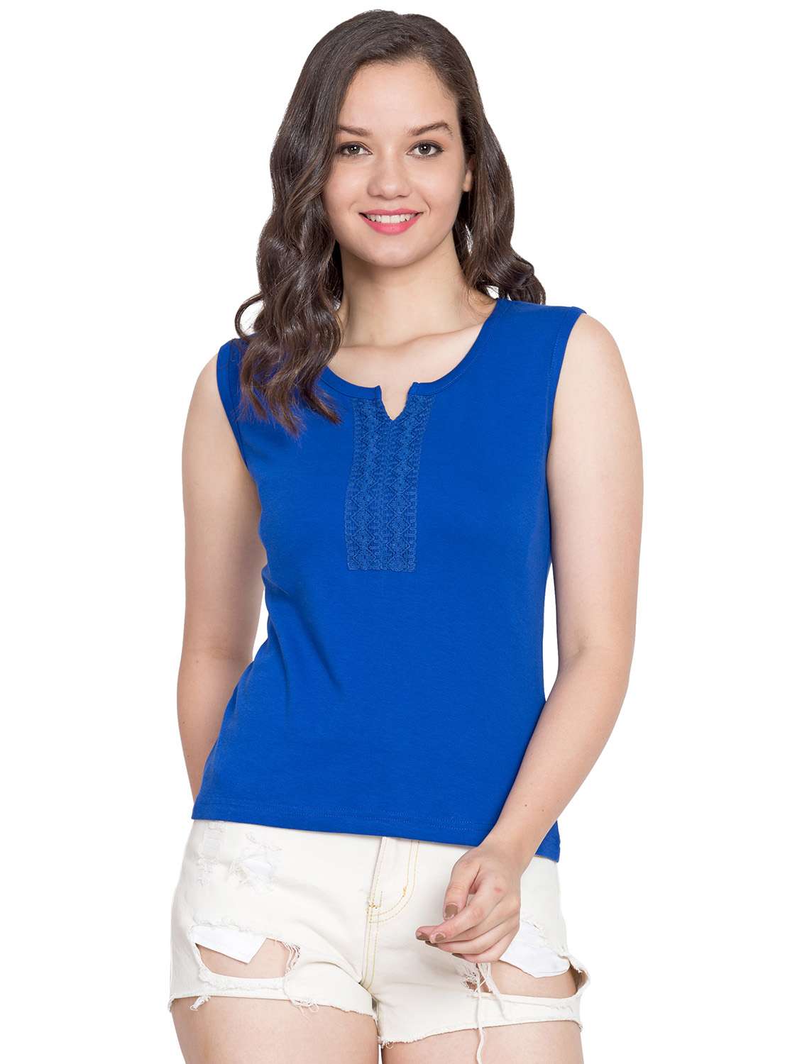 women solid sleeveless top