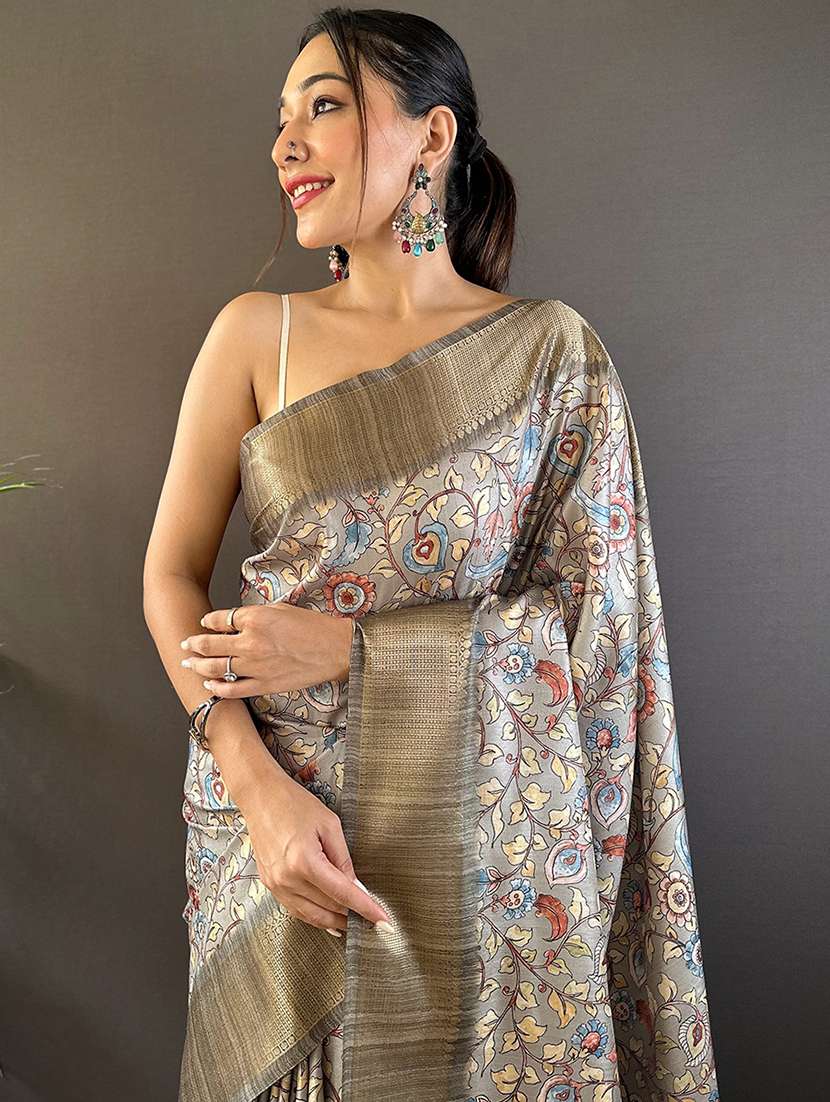 women beige printed saree with blouse - 22449694 -  Standard Image - 1
