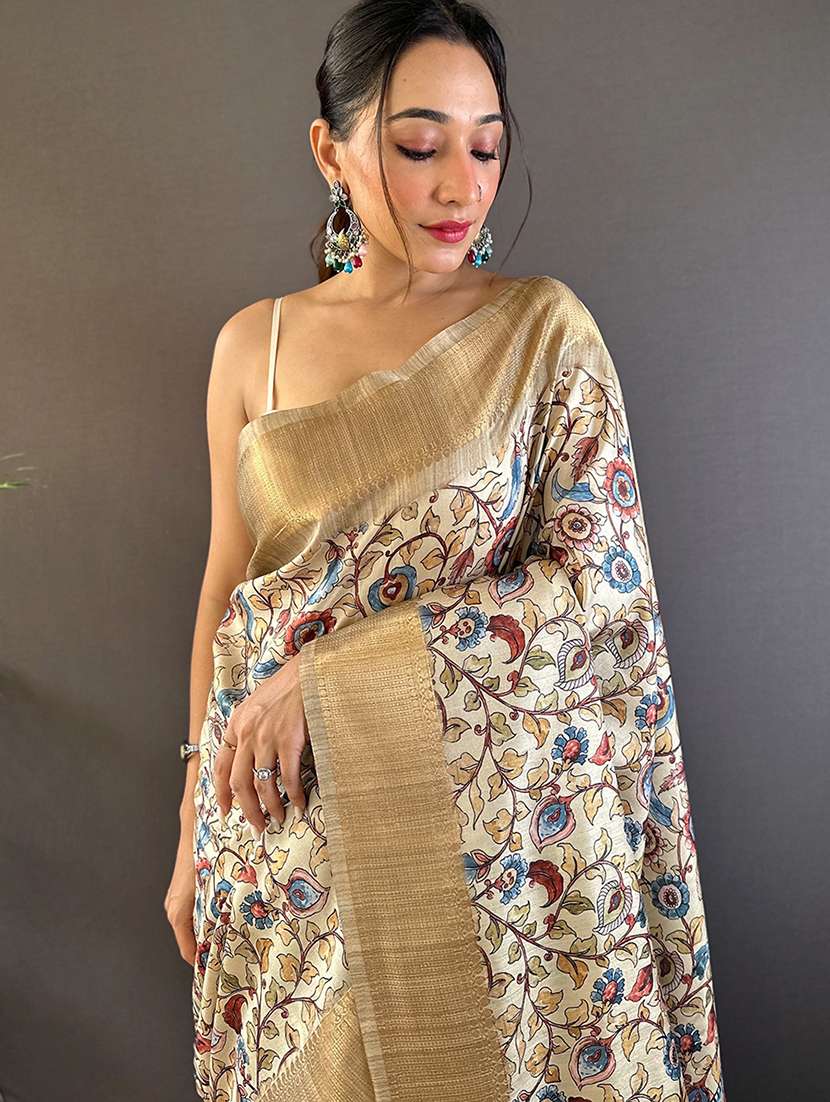 women grey printed saree with blouse - 22449695 -  Standard Image - 1