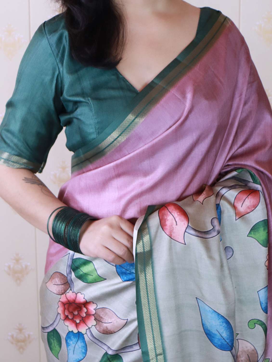 women kalamkari printed saree with blouse - 22449711 -  Standard Image - 1