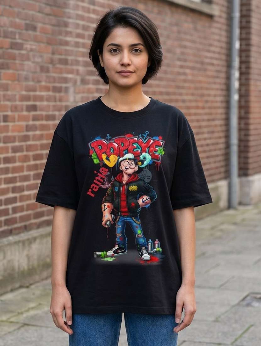women printed drop sleeve oversized t-shirt