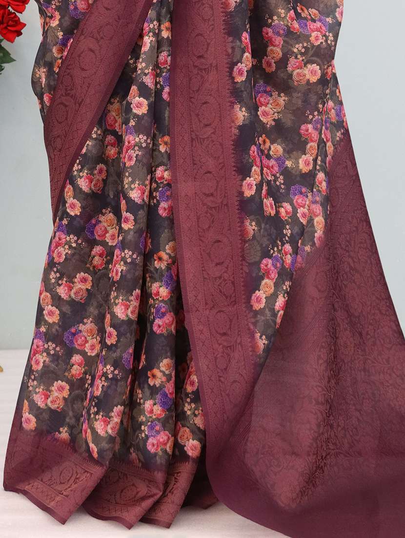 women floral printed bordered saree with blouse - 22449835 -  Standard Image - 1