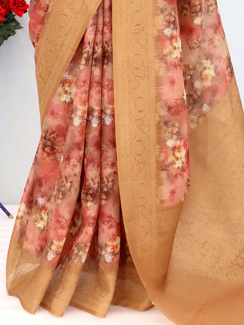 Women Floral Printed Bordered Saree With Blouse - 22449838 -  Standard Image - 1