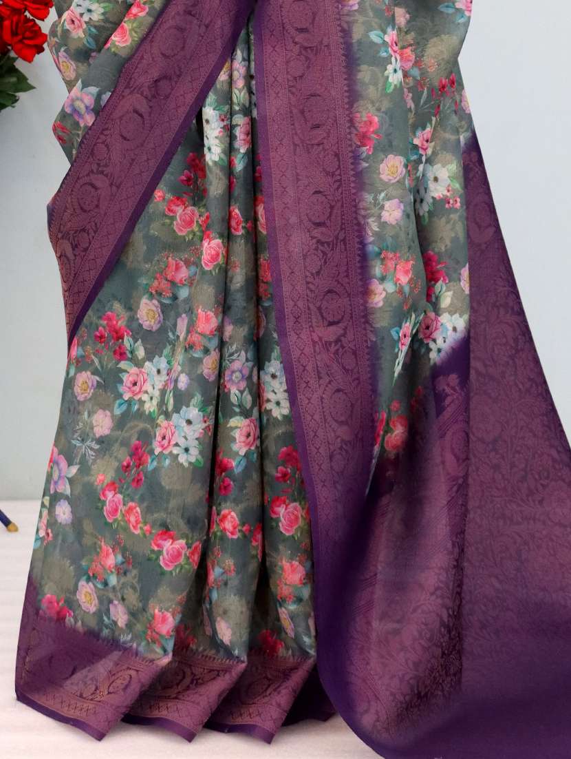 women floral printed bordered saree with blouse - 22449839 -  Standard Image - 1