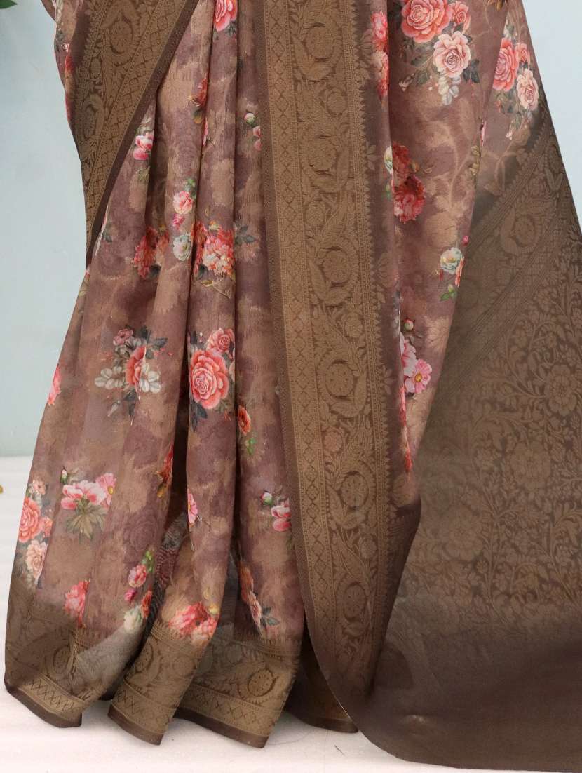 women floral printed bordered saree with blouse - 22449841 -  Standard Image - 1