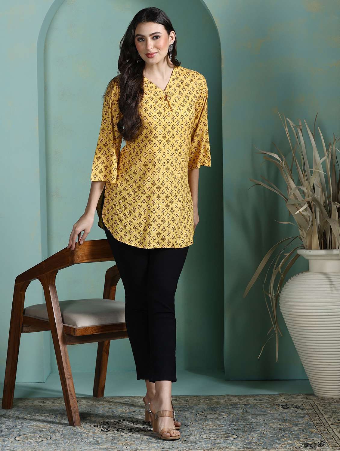 women yellow rayon regular tunic - 22449891 -  Standard Image - 6