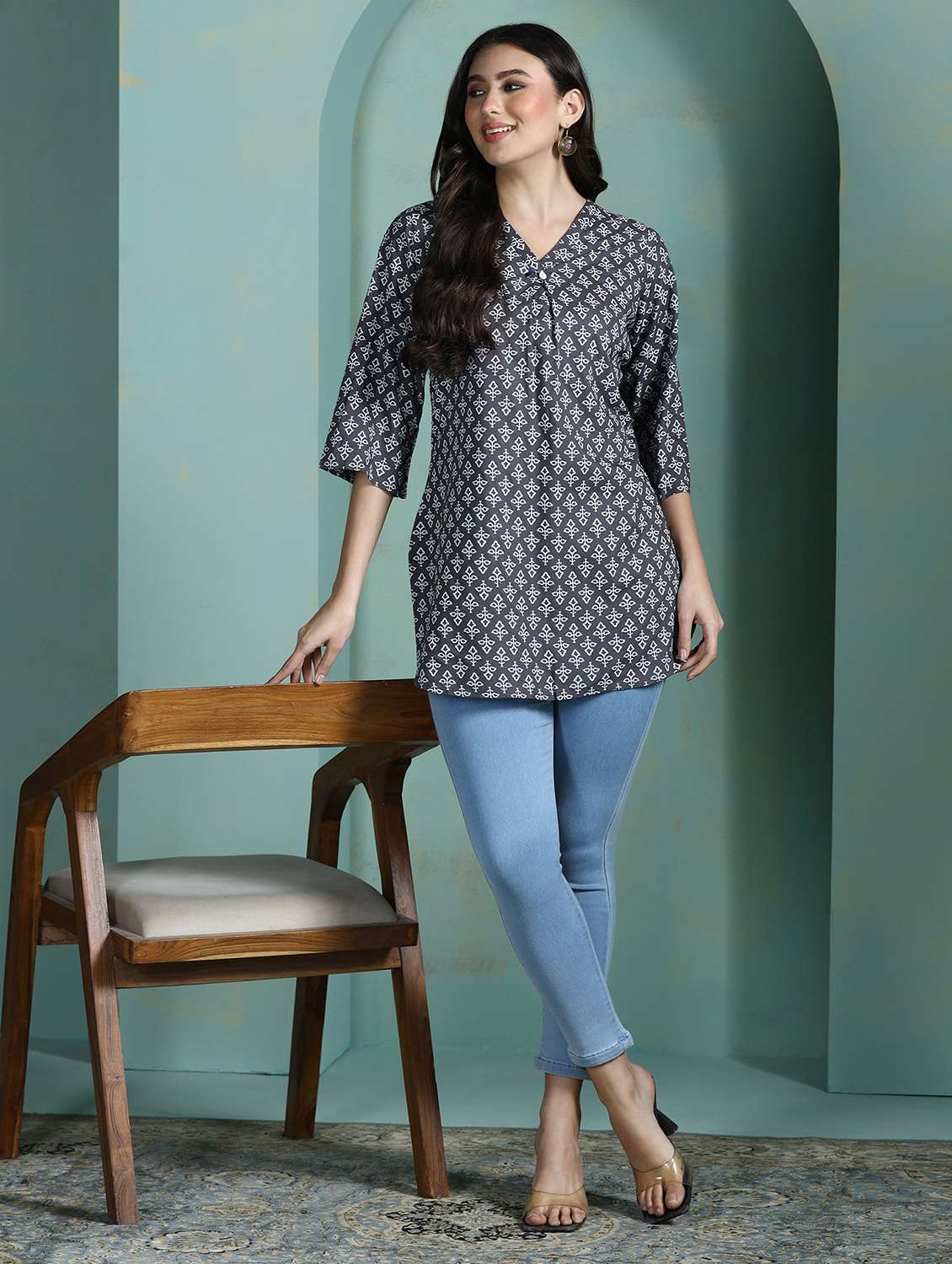 women grey rayon regular tunic - 22449893 -  Standard Image - 6