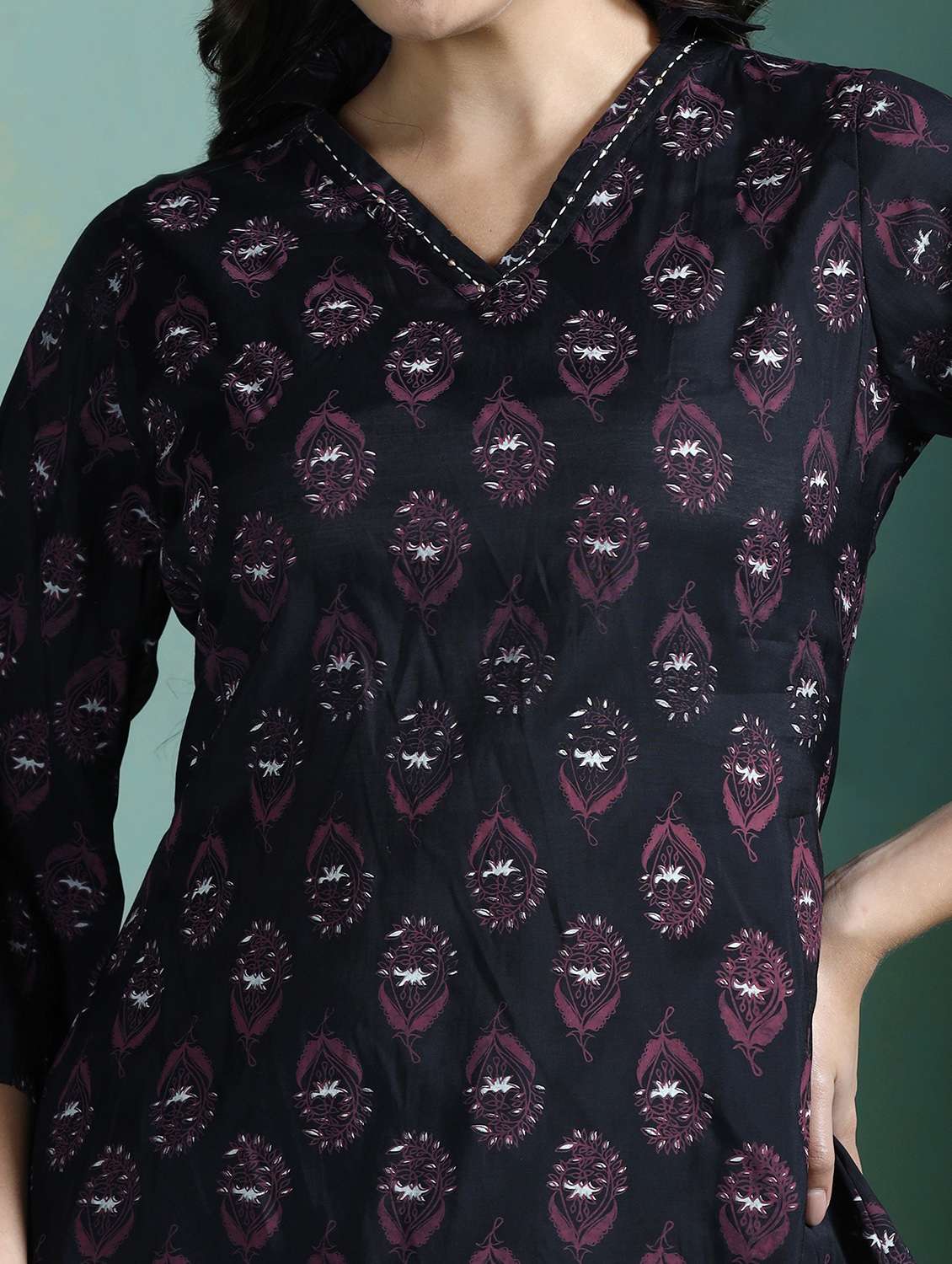 women black chanderi silk a-line tunic - 22449895 -  Standard Image - 1