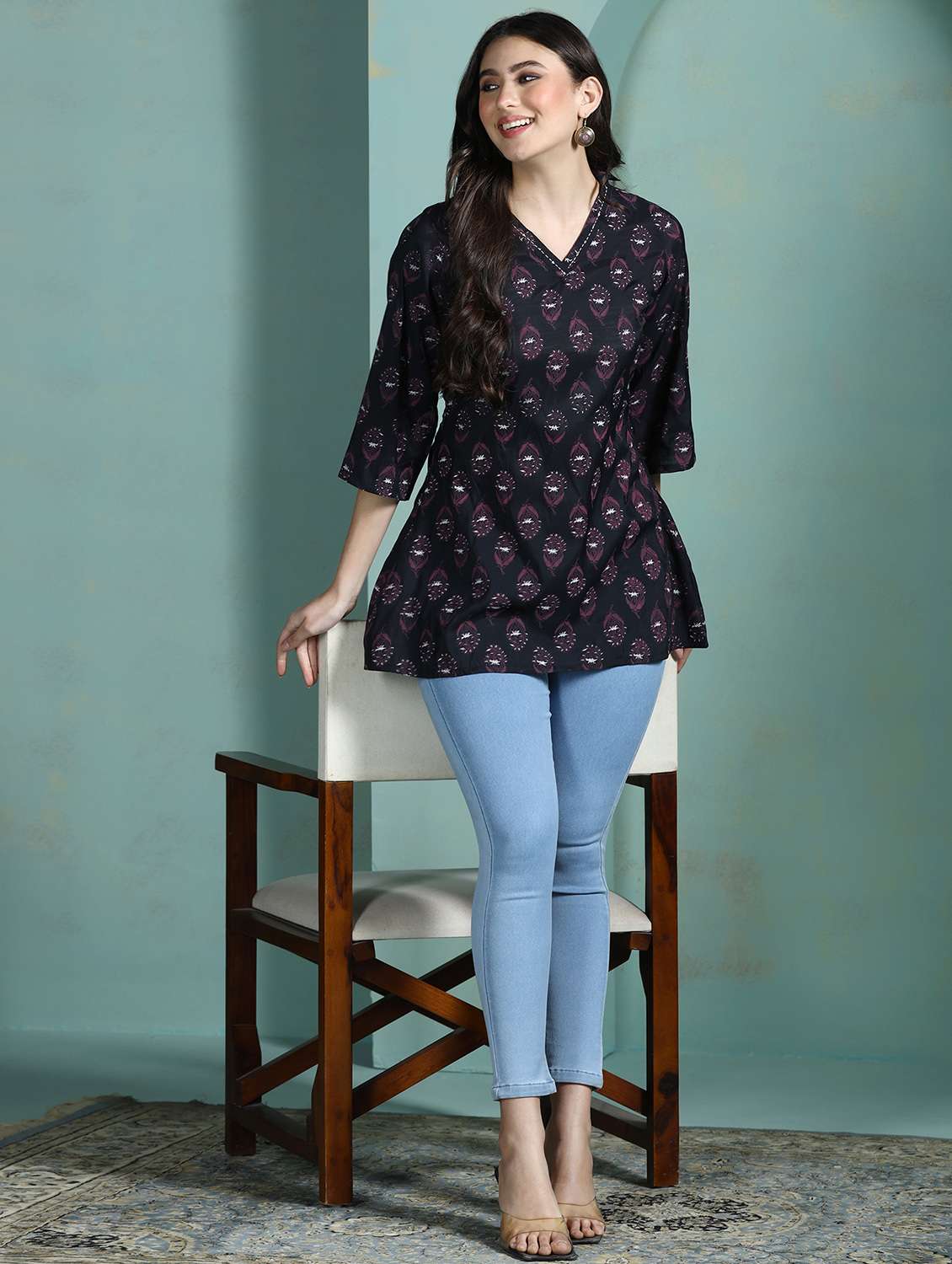 women black chanderi silk a-line tunic - 22449895 -  Standard Image - 6